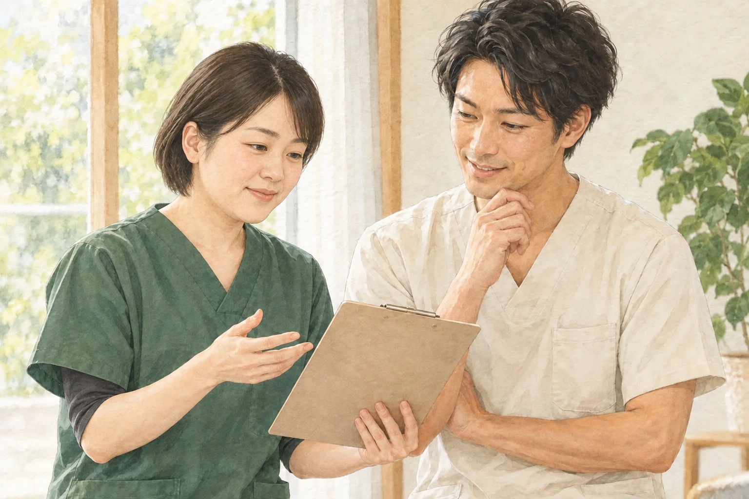 看護師とリハビリ職が連携するイメージイラスト
