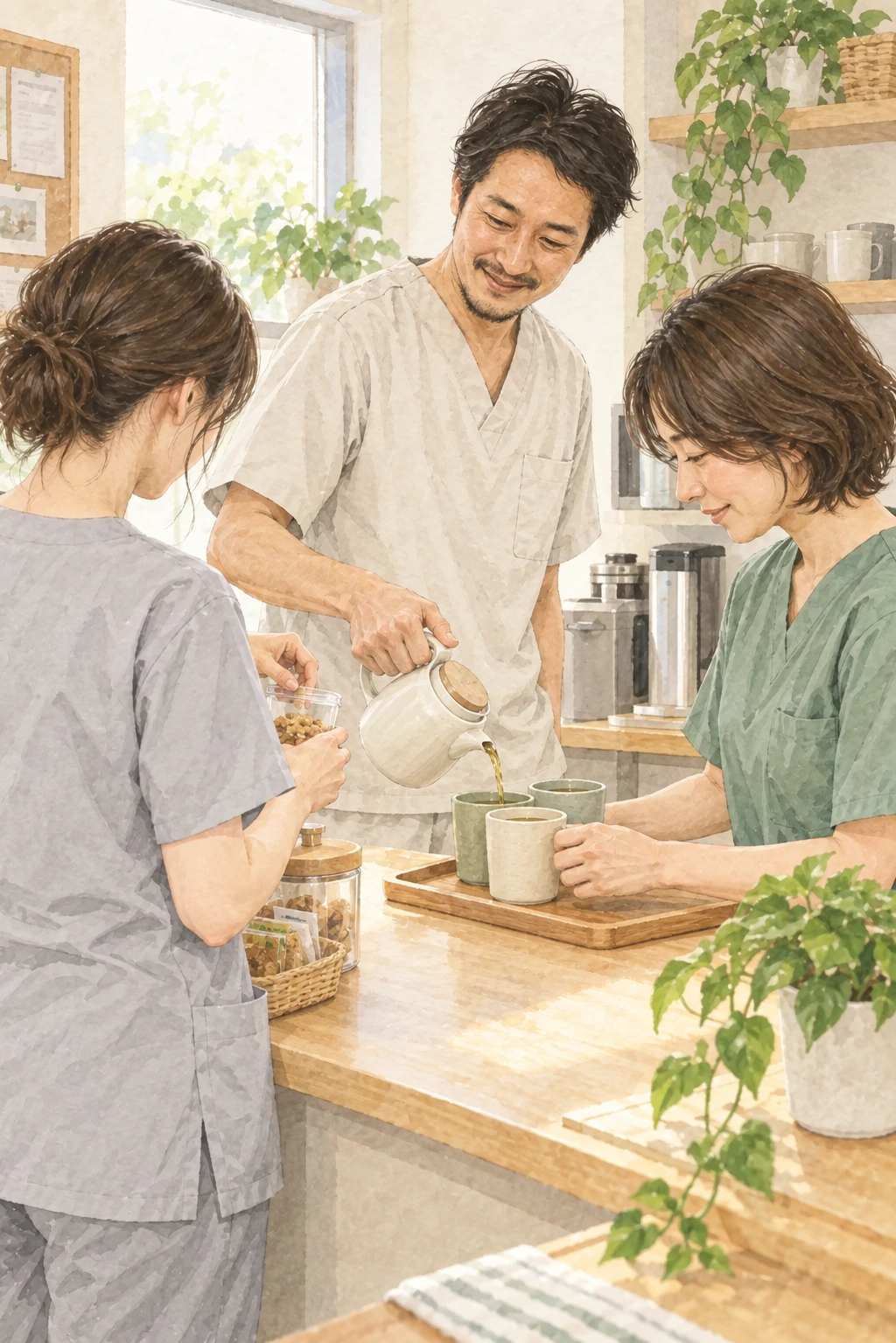 小谷拓磨とスタッフが自然に話すイメージイラスト